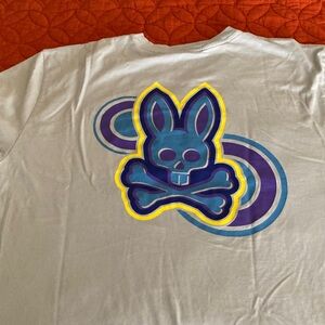 Psycho Bunny White Tee with Blue and Purple Graphic